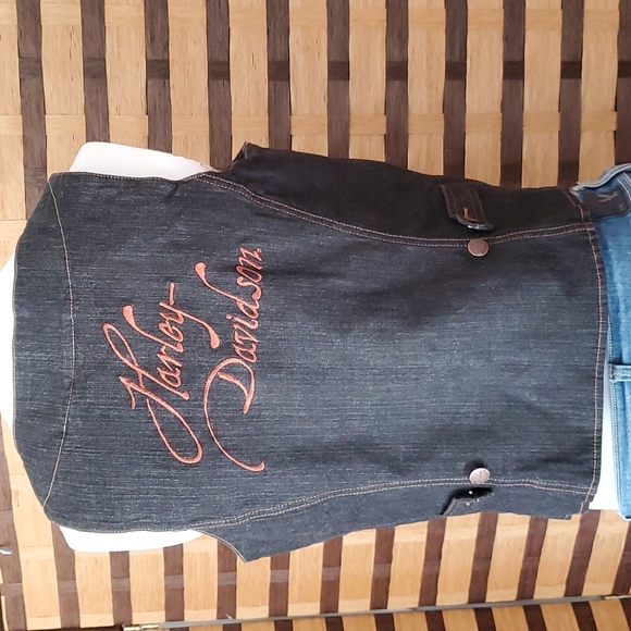 EUC!  Harley Davidson lined jean vest - Picture 1 of 9